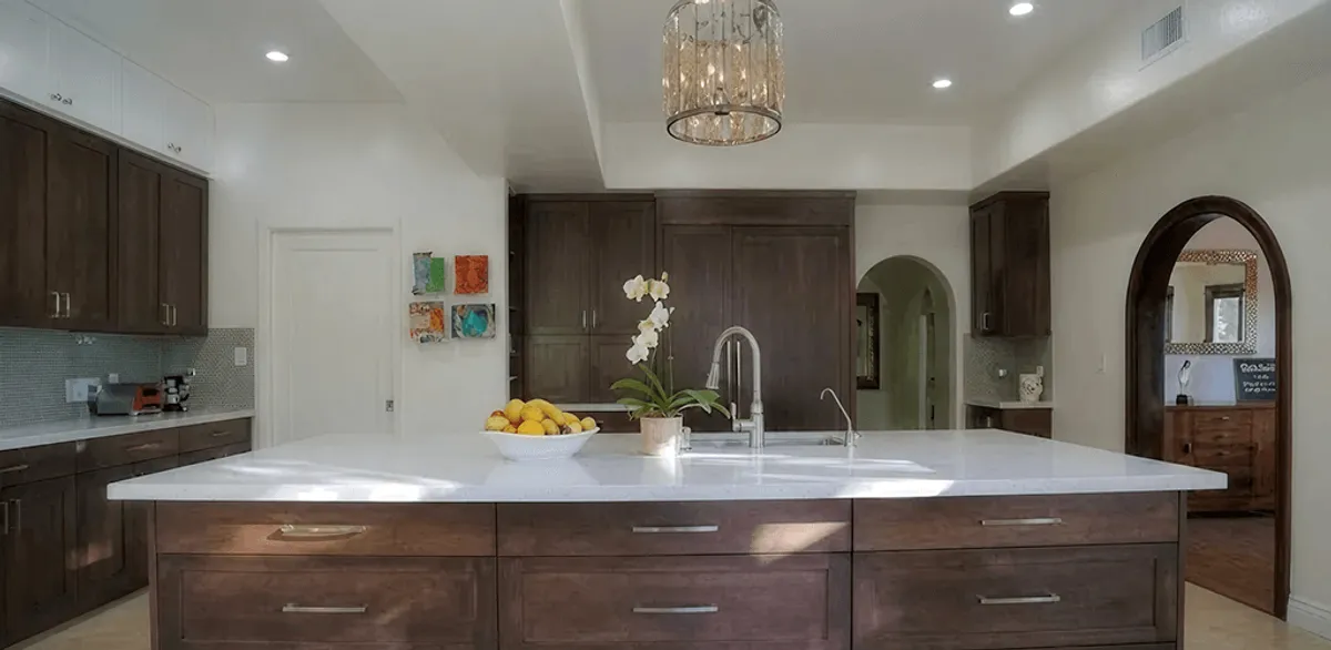 Cabinet refacing project with updated kitchen cabinets and island in Chula Vista, CA